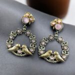 Elegant Two-Tone Bird Earrings | Flower Design Stone Work Best Traditional Jewelry - "Baby Pink"