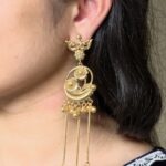 Festive Wear Gold Plated Peacock Dangler Kashmiri Earrings with Flower Design Beautiful Jewelry For Women - "White"