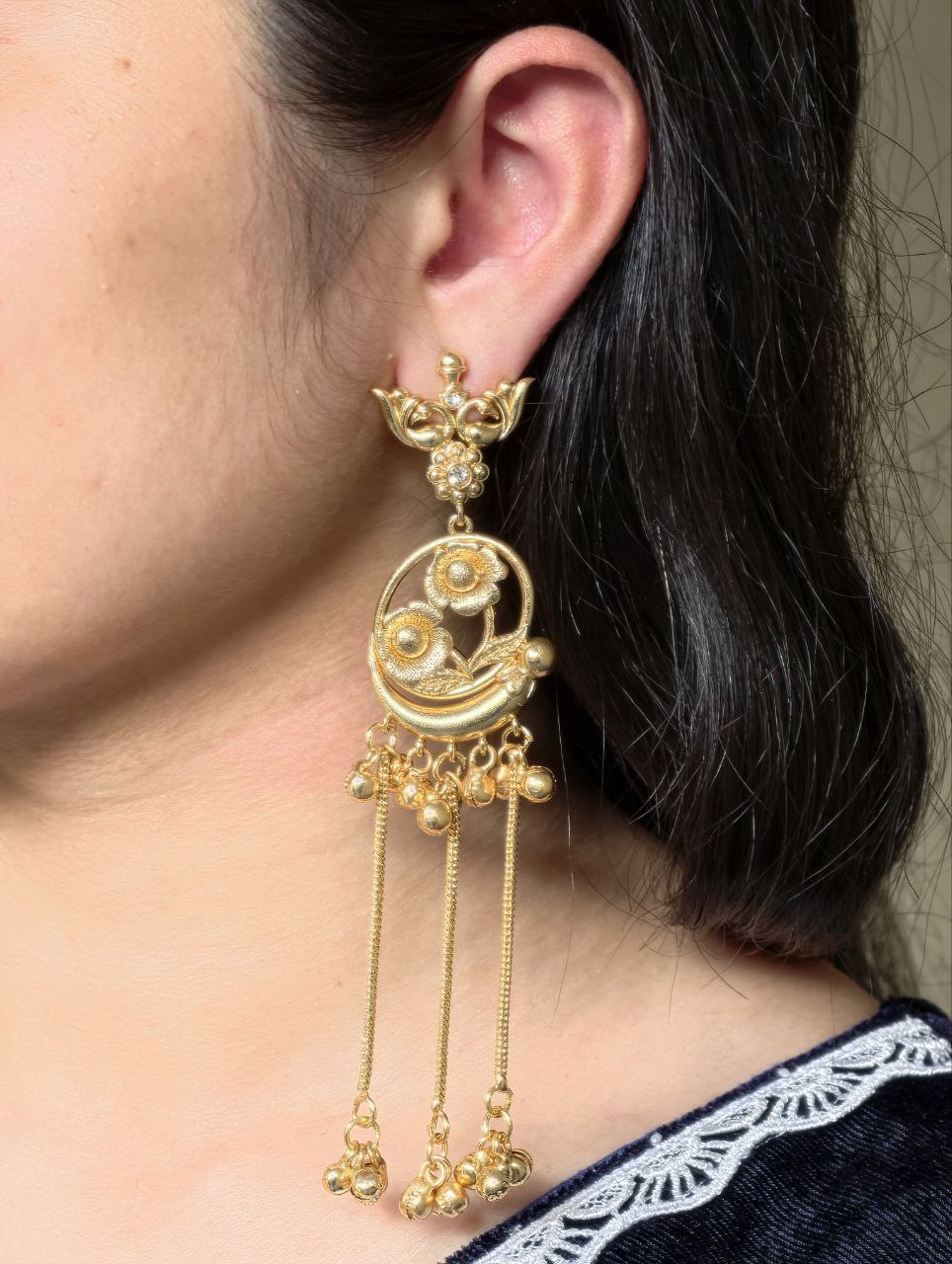 Festive Wear Gold Plated Peacock Dangler Kashmiri Earrings with Flower Design Beautiful Jewelry For Women 4 Gold plated Kashmiri peacock dangler earrings with flower design