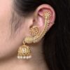 Affordable Design Gold Plated Jhumka Earcuff | Stone & Pearl Traditional Jewelry 11 Gold plated jhumka earcuff with stone and pearl work