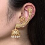 Affordable Design Gold Plated Jhumka Earcuff | Stone & Pearl Traditional Jewelry - "Baby Pink"