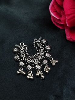 Stone Work Ghungroo German Silver Pendant for DIY Jewelry Making Raw Material