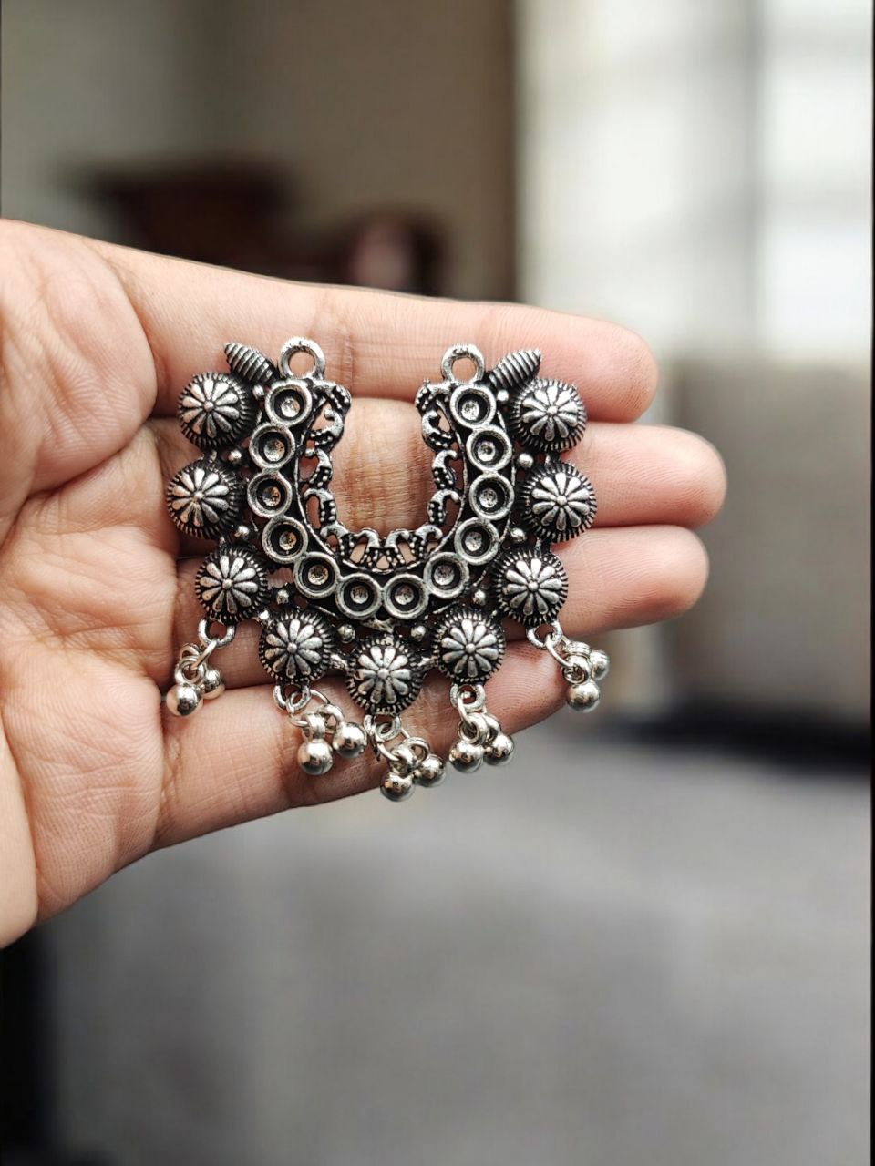 Stone Work Ghungroo German Silver Pendant for DIY Jewelry Making Raw Material 3 Stone Work Ghungroo German Silver Pendant for DIY Jewelry Making Raw Material - Image 3