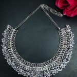 Antique Look Silver Plated Necklace with Elegant Pearl Work Detailing