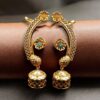Flower design gold plated jhumka earcuff with stone work