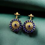 Traditional Gold Plated Bugadi Earrings | Elegant Stone Work Best Designer Jewelry - "Blue"