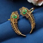 Handcrafted Gold Plated Peacock Feather Meenakari Earcuff | Traditional Best Daily Wear Jewelry - "Mint"