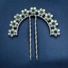 Silver plated flower bun stick hair accessory with stone work