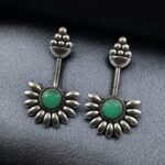 Traditional Silver Plated Monalisa Stone Earrings | Designer Jewelry - "Mint"