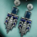Beautiful Design Silver Replica Peacock Dangler Earrings | Stone Work Oxidized Jewelry - "Blue"