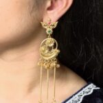 Festive Wear Gold Plated Peacock Dangler Kashmiri Earrings with Flower Design Beautiful Jewelry For Women - "Red-Green"