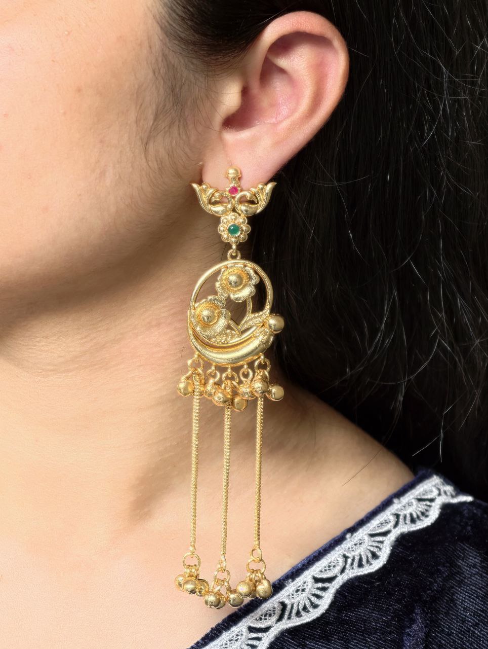 Festive Wear Gold Plated Peacock Dangler Kashmiri Earrings with Flower Design Beautiful Jewelry For Women 5 Gold plated Kashmiri peacock dangler earrings with flower design