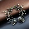 Traditional Look Flower Design Earcuff | Silver Replica Stone & Pearl Work Beautiful Jewelry For Girls 11 Silver replica flower design earcuff with stone and pearl work