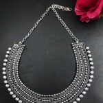 Unique Design Tribal Look Silver Plated Choker Necklace with Ethnic Appeal