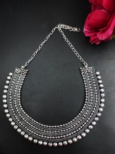 Unique Design Tribal Look Silver Plated Choker Necklace with Ethnic Appeal