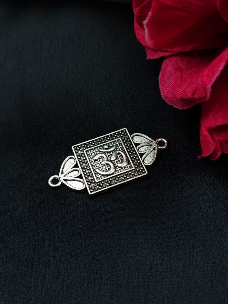 Religious OM Floral Art German Silver Charm for Spiritual Jewelry Making DIY