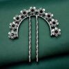 Silver plated flower bun stick hair accessory with stone work