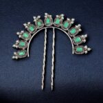 Traditional Silver Plated Square Shape Juda Pin | Pearl & Stone Work Best Hair Accessory - "Mint"