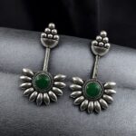 Traditional Silver Plated Monalisa Stone Earrings | Designer Jewelry - "Green"