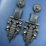 Beautiful Design Silver Replica Peacock Dangler Earrings | Stone Work Oxidized Jewelry - "Grey"
