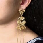 Festive Wear Gold Plated Peacock Dangler Kashmiri Earrings with Flower Design Beautiful Jewelry For Women - "Black"