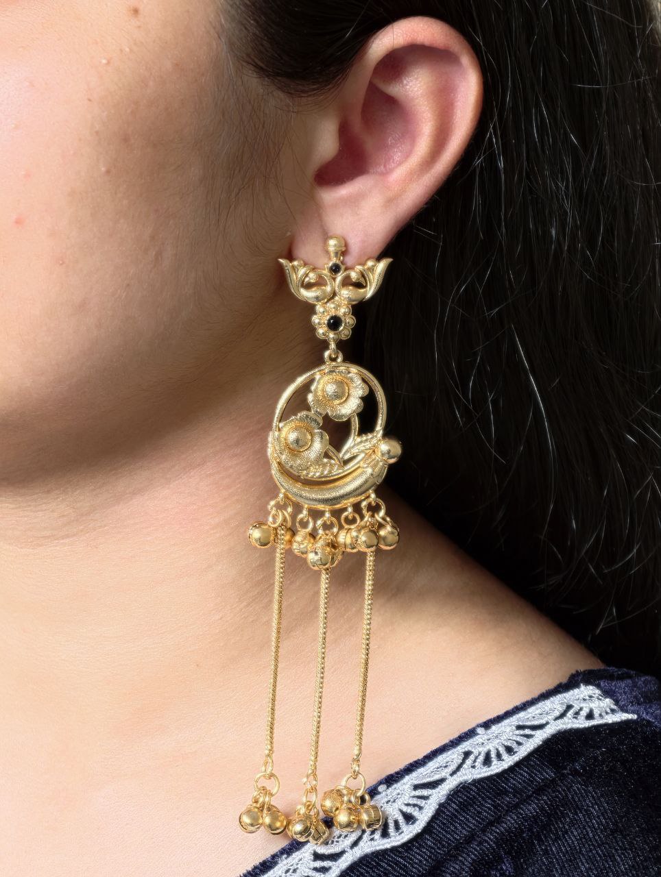 Festive Wear Gold Plated Peacock Dangler Kashmiri Earrings with Flower Design Beautiful Jewelry For Women 6 Gold plated Kashmiri peacock dangler earrings with flower design