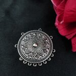 Round Shape German Silver Pendant Raw Material with Elegant Pearl Work for DIY Jewelry Making