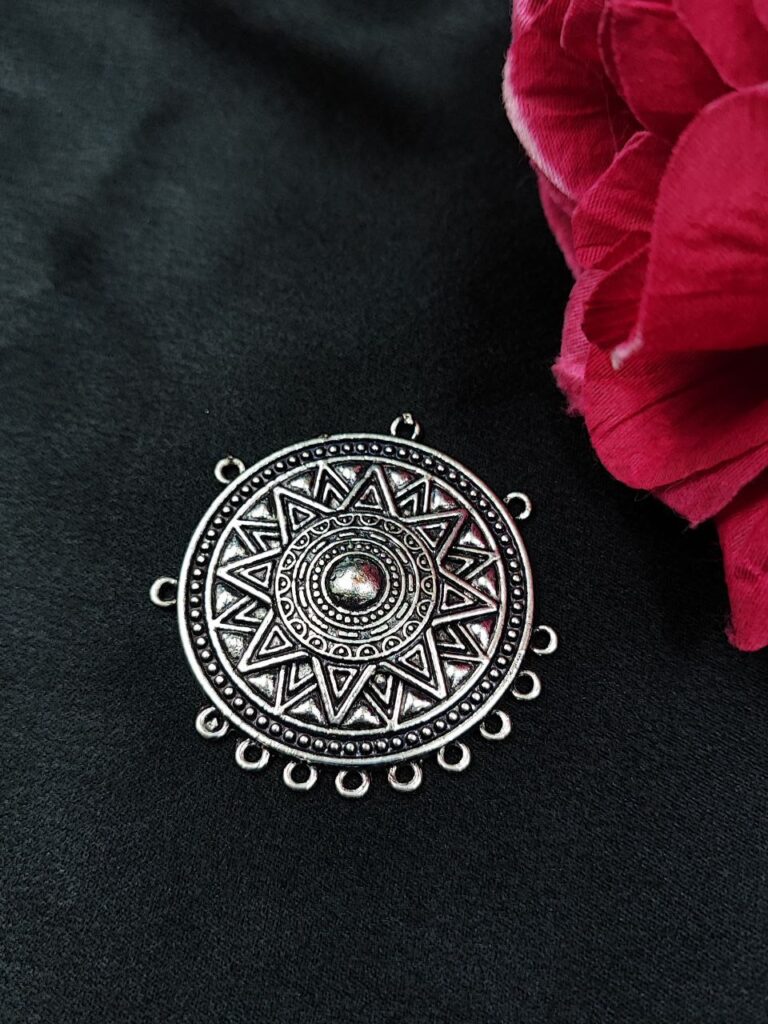 Round Shape German Silver Pendant Raw Material with Elegant Pearl Work for DIY Jewelry Making