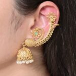 Affordable Design Gold Plated Jhumka Earcuff | Stone & Pearl Traditional Jewelry