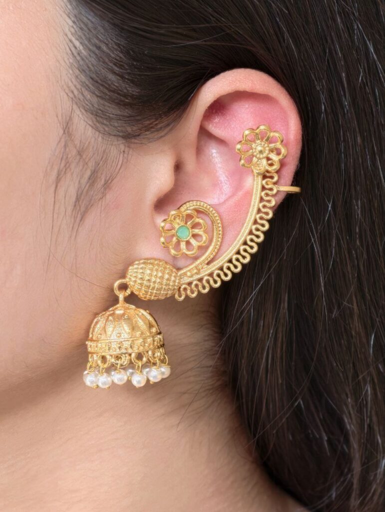 Affordable Design Gold Plated Jhumka Earcuff | Stone & Pearl Traditional Jewelry