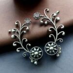 Traditional Look Flower Design Earcuff | Silver Replica Stone & Pearl Work Beautiful Jewelry For Girls - "Baby Pink"