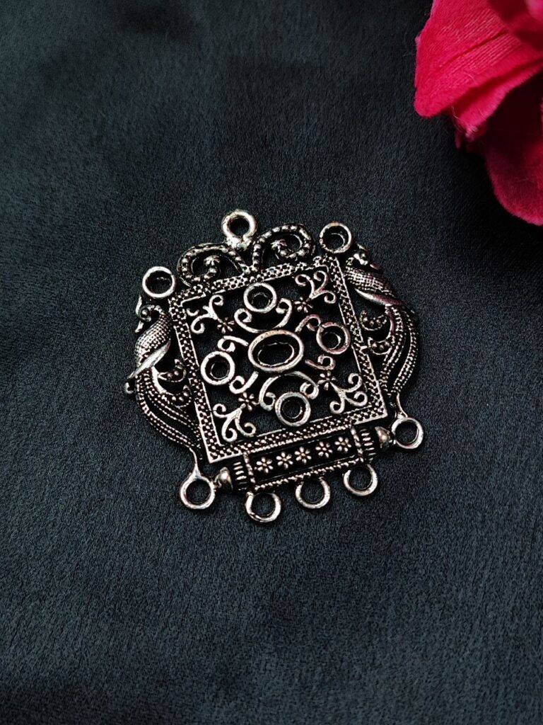 Peacock Floral Art German Silver Charm with Stone and Pearl Work for DIY Jewelry Making