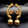 Flower design gold plated jhumka earcuff with stone work