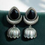 Traditional Oxidized Jhumka Earrings | Silver Replica Monalisa Stone Perfect Jewelry Gift for Her - "Black"