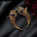 Handcrafted Gold Plated Peacock Feather Meenakari Earcuff | Traditional Best Daily Wear Jewelry - "Blue"