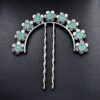 Silver plated flower bun stick hair accessory with stone work