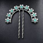 Ethnic Silver Plated Flower Bun Stick | Beautiful Hair Accessory with Stone Work - "Mint"