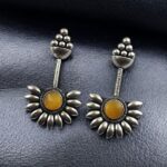 Traditional Silver Plated Monalisa Stone Earrings | Designer Jewelry - "Yellow"