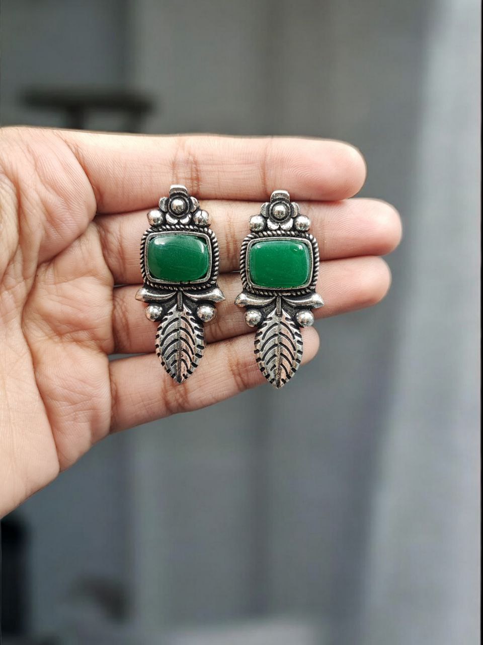 Traditional Silver Plated Leaf Design Earrings with Oxidized Finish 6 Traditional Silver Plated Leaf Design Earrings with Oxidized Finish - Image 7