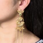 Festive Wear Gold Plated Peacock Dangler Kashmiri Earrings with Flower Design Beautiful Jewelry For Women
