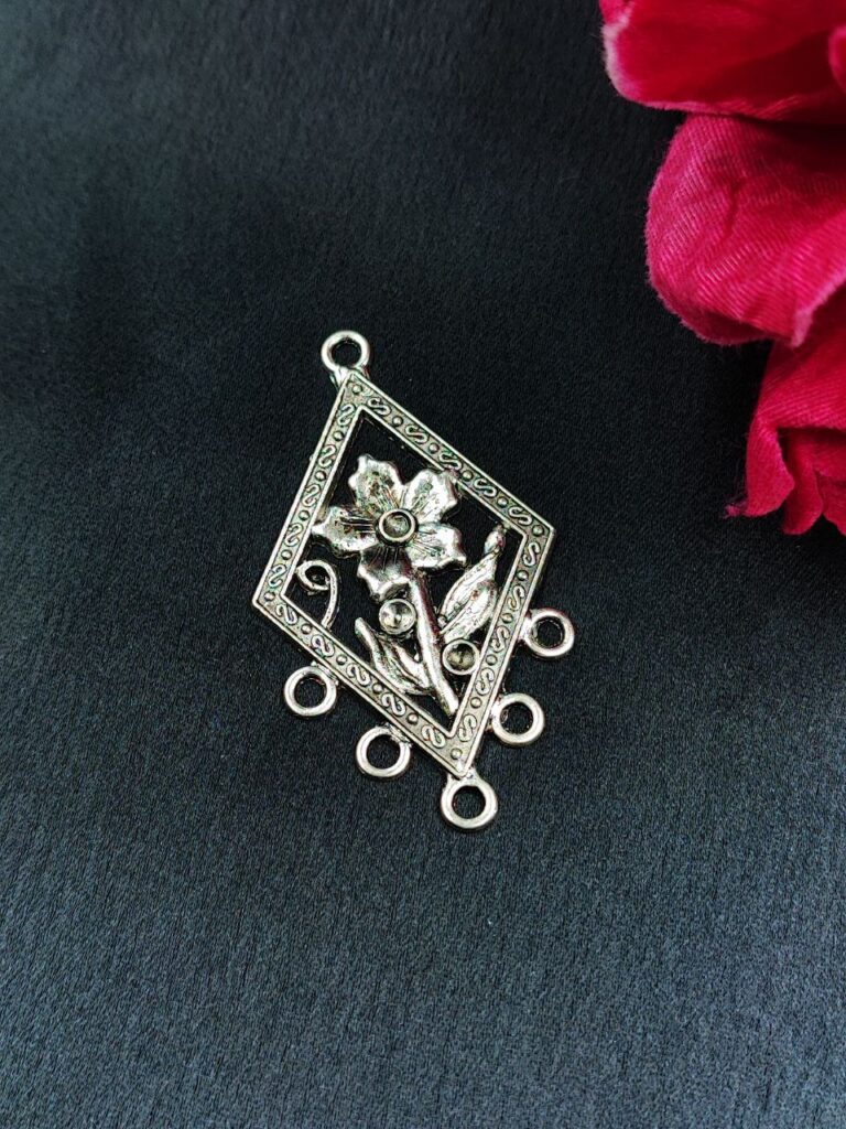 Beautiful Diamond Shape Flower Design German Silver Charm Raw Material