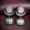 Traditional Oxidized Jhumka Earrings | Silver Replica Monalisa Stone Perfect Jewelry Gift for Her 16 Oxidized silver replica jhumka earrings with Monalisa stone