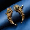 Gold plated peacock feather meenakari earcuff with stone work