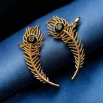 Handcrafted Gold Plated Peacock Feather Meenakari Earcuff | Traditional Best Daily Wear Jewelry - "Green"