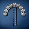 Silver plated flower bun stick hair accessory with stone work