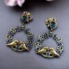 Elegant Two-Tone Bird Earrings | Flower Design Stone Work Best Traditional Jewelry 15 Two-tone bird design dangler earrings with flower stone work