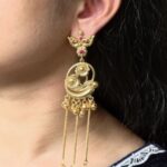 Festive Wear Gold Plated Peacock Dangler Kashmiri Earrings with Flower Design Beautiful Jewelry For Women - "Red"