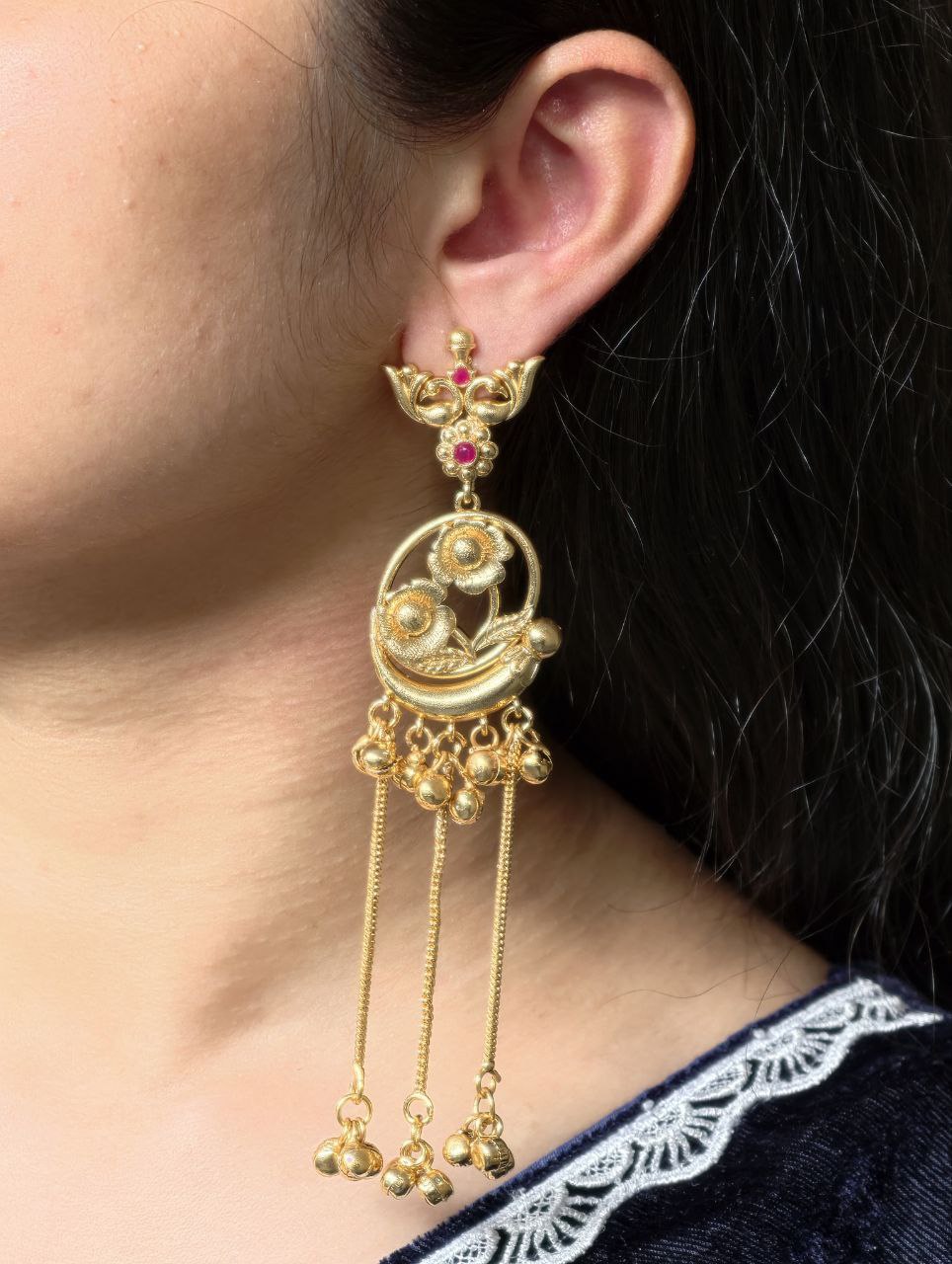 Festive Wear Gold Plated Peacock Dangler Kashmiri Earrings with Flower Design Beautiful Jewelry For Women 7 Gold plated Kashmiri peacock dangler earrings with flower design