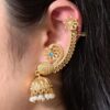 Affordable Design Gold Plated Jhumka Earcuff | Stone & Pearl Traditional Jewelry 14 Gold plated jhumka earcuff with stone and pearl work