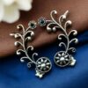 Silver replica flower design earcuff with stone and pearl work